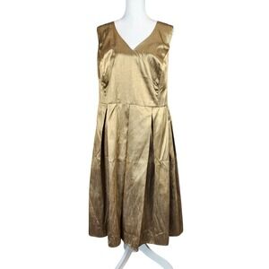 ModCloth Midi Dress Womens 4X Gold Metallic Pleated Cocktail Party Wedding Event